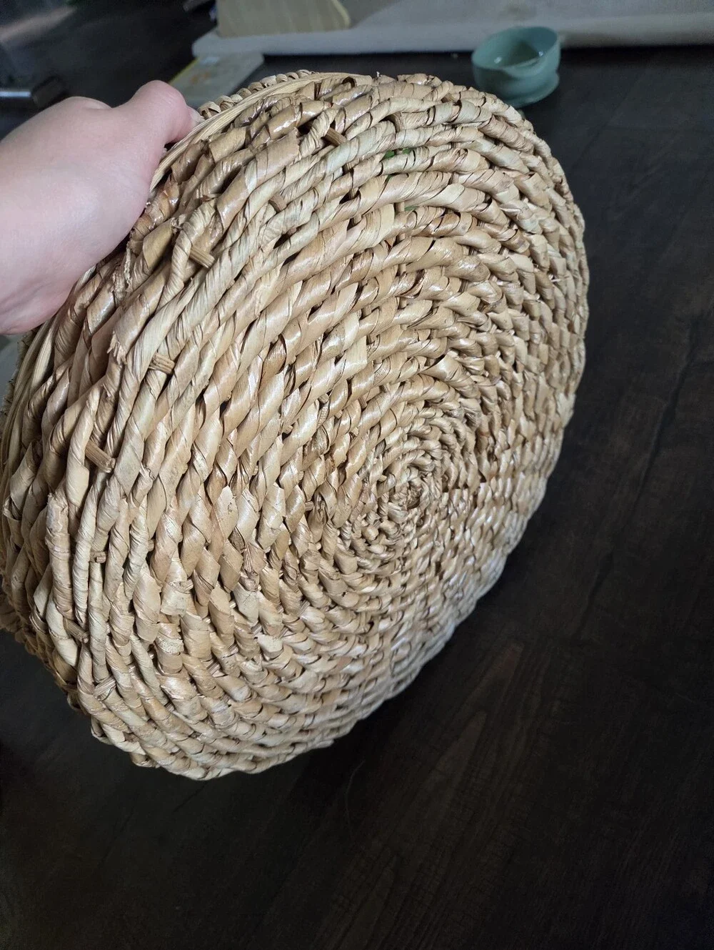 Boho Woven Seagrass Round Tray Basket with Handles | 16